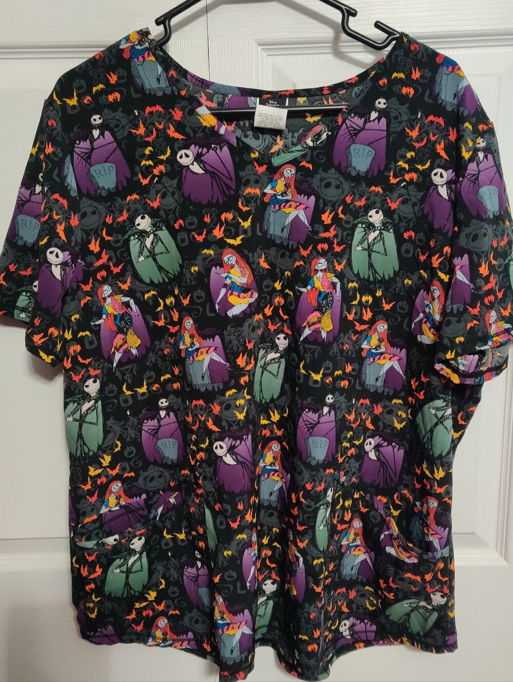 Women's XL Nightmare Before Christmas Scrub Top Shirt Halloween Nurse Purple